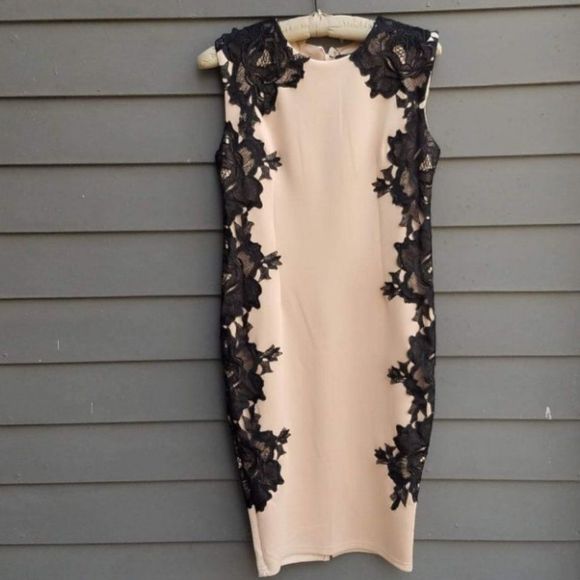 AX Paris Dresses & Skirts - Gorgeous AX Paris Blush Dress with Black Lace Accents Size 10 NWT